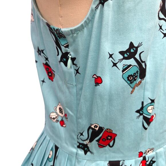 VooDoo Vixen Kitchen Kitten Betty Dress Size L 8 New Blue Fit Flare Cats Retro - Picture 9 of 10